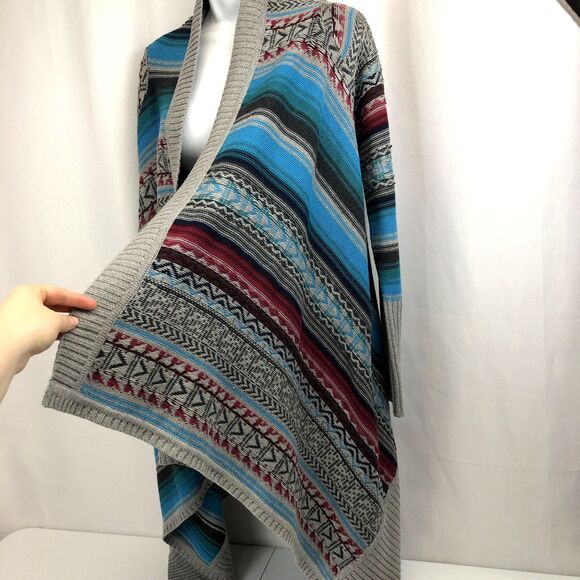 Stetson Women's Cotton Size XS Western Gray Long Sleeve Cardigan Sweater Striped - Picture 2 of 6